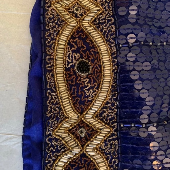 Vintage Justine Todd Blue Sequin Silk Top- Medium - Picture 5 of 9